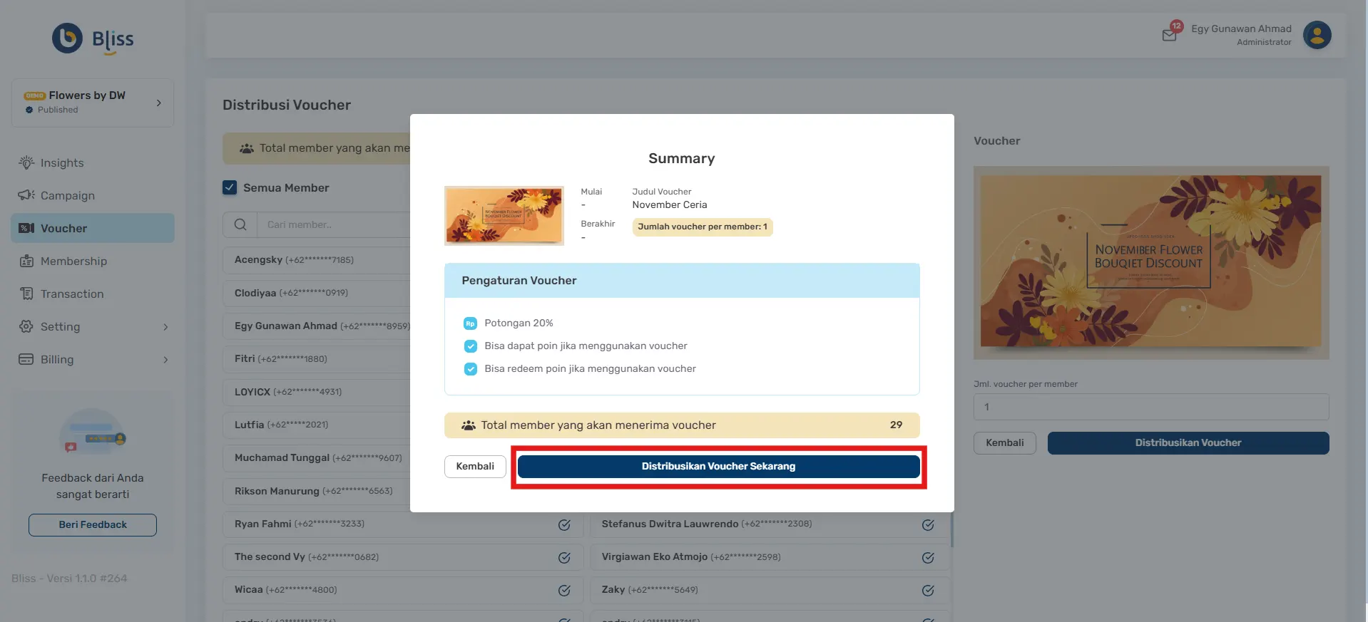 Cara broadcast voucher